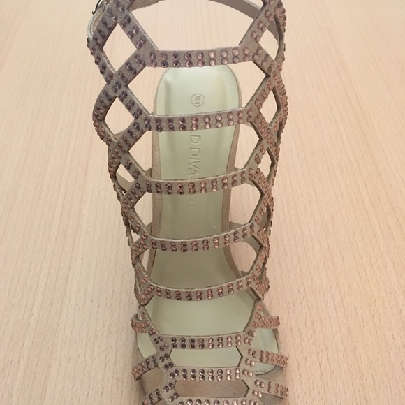 ModCloth Nude Suede Rhinestone Heels - Picture 3 of 8